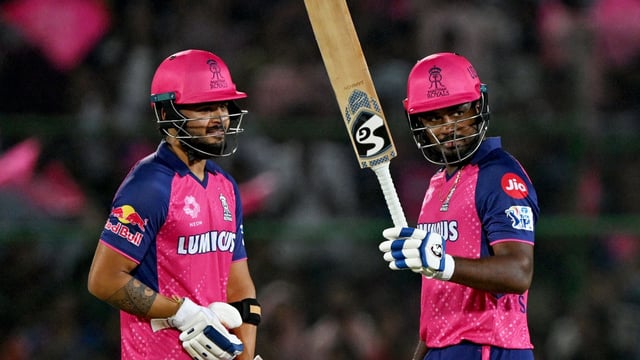 Rajasthan Royals' Riyan Parag (L) with Sanju Samson