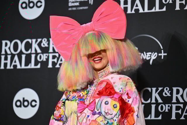 Australian singer-songwriter Sia poses in the press room during the 38th Annual Rock & Roll Hall of Fame induction ceremony at Barclays Center in the Brooklyn borough of New York City on Nov. 3, 2023.