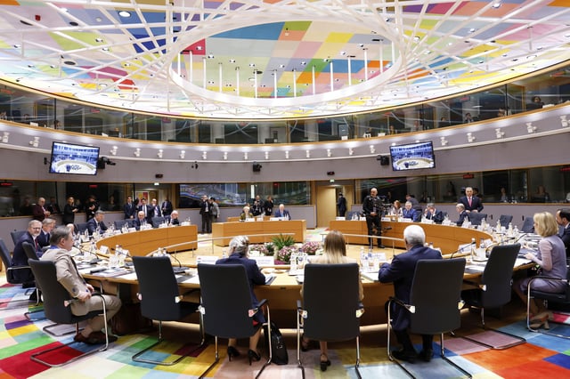 European Union leaders attend a round table meeting at an EU summit in Brussels, Thursday, March 20, 2025. (AP Photo/Omar Havana)