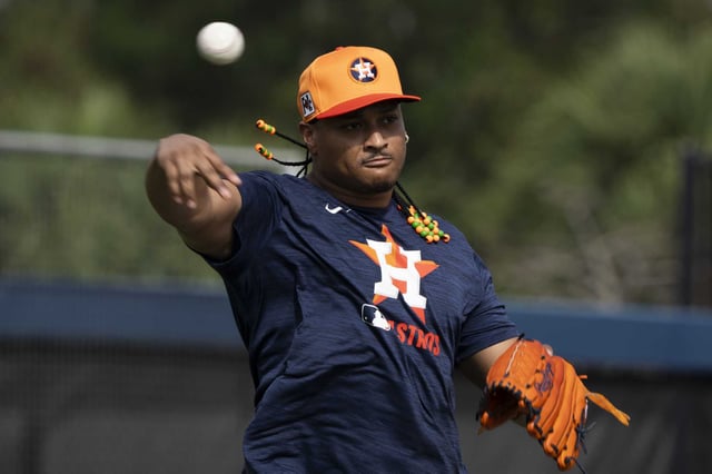 Astros pitcher Luis Garcia, shown earlier in spring training, has been shut down with soreness in his right elbow.