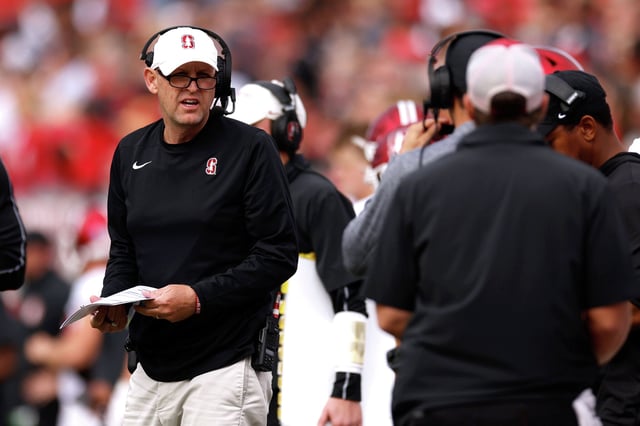 Head coach Troy Taylor of the Stanford Cardinal looks on during the first half of the game against the NC State Wolfpack at Carter-Finley Stadium on Nov. 2, 2024, in Raleigh, N.C.