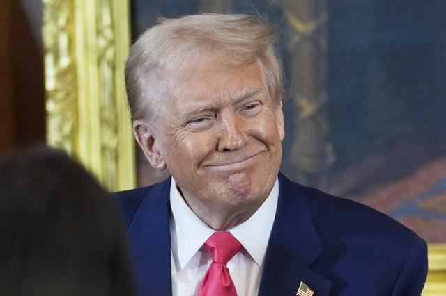 President Donald Trump attends the annual St. Patrick&#39;s Day luncheon at the Capitol in Washington, Wednesday, March 12, 2025.