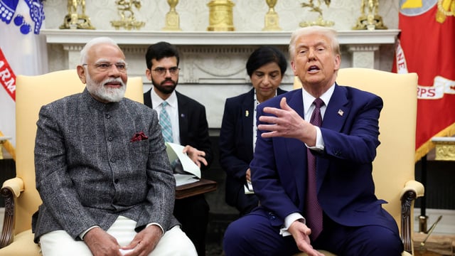 A file photo of US President Donald Trump and Prime Minister Narendra Modi at the White House in Washington, D.C. on February 13.