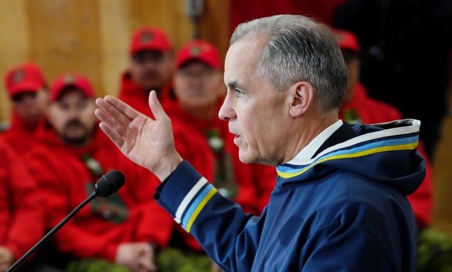 Prime Minister Mark Carney makes an announcement at a Canadian Armed Forces forward-operating location in Iqaluit, Nunavut, on Tuesday, March 18, 2025. THE CANADIAN PRESS/Sean Kilpatrick