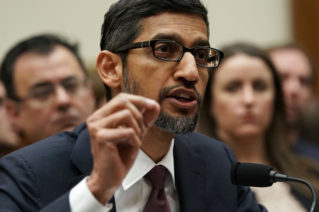 WASHINGTON, DC - DECEMBER 11: Google CEO Sundar Pichai testifies before the House Judiciary Committee at the Rayburn House Office Building on December 11, 2018 in Washington, DC. The committee held a hearing on 'Transparency & Accountability: Examining Google and its Data Collection, Use and Filtering Practices.” (Photo by Alex Wong/Getty Images)