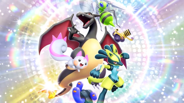Artwork featuring Shiny Pokémon, including Charizard, Beedrill, Varoom, Pachirisu, Lucario, and Wugtrio.