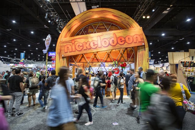 General view of the atmosphere at the Nickelodeon booth at the San Diego Convention Center on July 17, 2019.