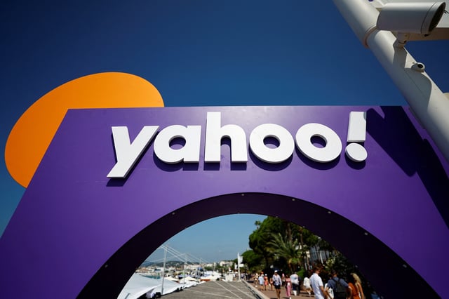 A Yahoo logo is seen during the Cannes Lions International Festival of Creativity in Cannes, France, June 19, 2023. REUTERS/Eric Gaillard/File Photo