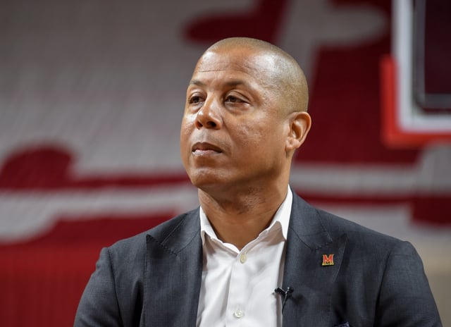 University of Maryland Athletic Director Damon Evans, alongside Terps head coaches Brenda Frese and Mark Turgeon, announced a new basketball practice facility at a press conference Tuesday at the Xfinity Center in College Park. 10-08-2019.