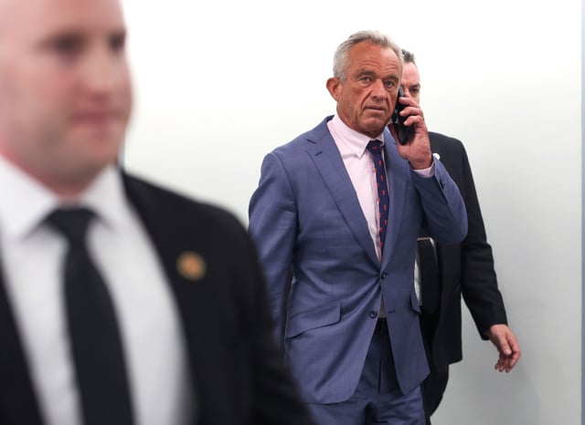 Robert F. Kennedy Jr., President-elect Donald Trump's nominee to be Secretary of Health and Human Services walks to a meeting in the Russell Senate Office Building on December 18, 2024 in Washington, DC. Trump's nominees for his incoming administration continue to meet with senators on Capitol Hill, weeks before his inauguration.