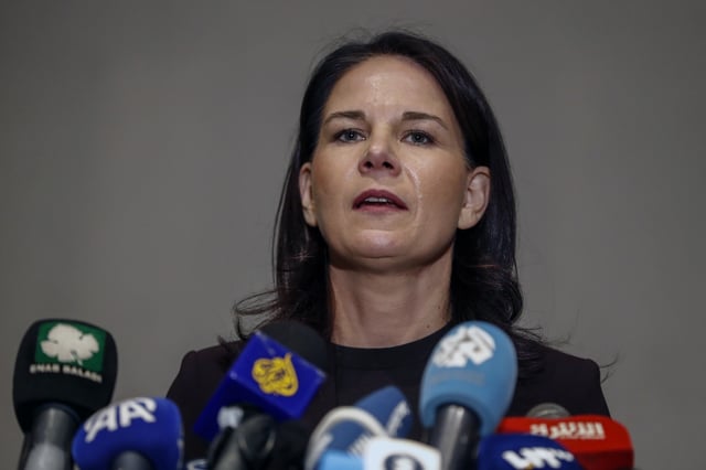 FILE - Germany's Foreign Minister Annalena Baerbock speaks during a press conference in Damascus, Syria, Thursday, March 20, 2025. (AP Photo/Omar Sanadiki, file)