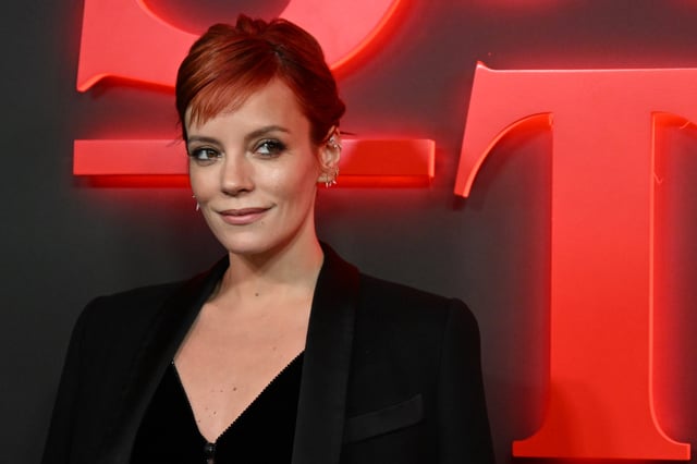 British singer Lily Allen poses on the red carpet upon arrival to attend the West End world premiere of &#34;Stranger Things: The Last Shadow&#34; stage play at the Phoenix Threatre in central London on December 14, 2023.