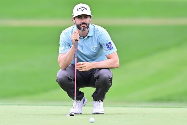 PALM HARBOR, FLORIDA - MARCH 20: Adam Hadwin of Canada lines up a putt on the 17th green during the first round of the Valspar Championship 2025 at Innisbrook Resort and Golf Club on March 20, 2025 in Palm Harbor, Florida.