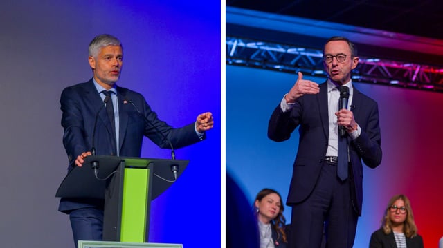 Laurent Wauquiez et Bruno Retailleau, à Épinal, le 22 mars 2025.