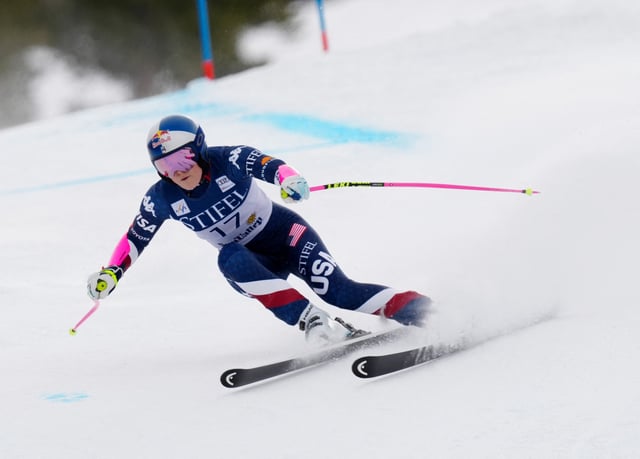 Mar 23, 2025; Sun Valley, ID, USA; Lindsey Vonn of the United States during the women's Super G alpine skiing race in the 2025 FIS Ski World Cup at Sun Valley. Christopher Creveling-Imagn Images