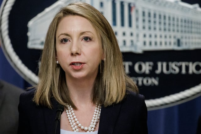 U.S. Attorney for the Eastern District of Virginia Jessica Aber speaks during a press conference at the U.S. Department of Justice on December 6, 2023 in Washington, DC.