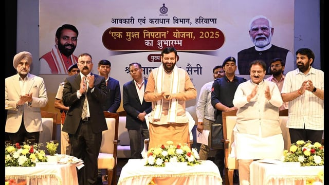 Haryana CM Nayab Singh Saini during the launch of One Time Settlement Scheme-2025 in Kurukshetra on Sunday. (Sourced)