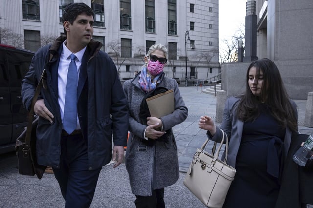 Nadine Menendez, center, wife of former U.S. Sen. Bob Menendez, leaves Manhattan federal court, Tuesday, March 18, 2025, in New York. (AP Photo/Yuki Iwamura)