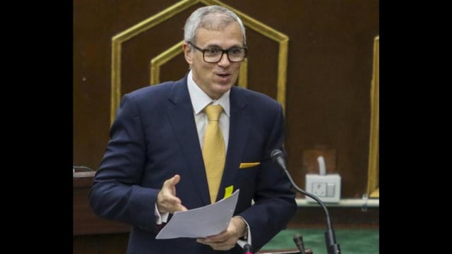 Jammu and Kashmir chief minister Omar Abdullah speaking during the budget session of the assembly in Jammu on Monday. (PTI Photo)
