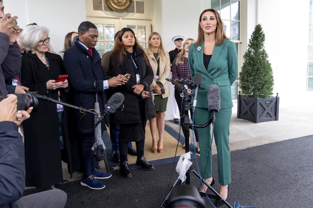 Alina Habba, a former defense lawyer for President Donald Trump newly named interim U.S. Attorney for New Jersey, speaks to members of the media, Monday, March 24, 2025, outside the White House in Washington. (AP Photo/Jacquelyn Martin)