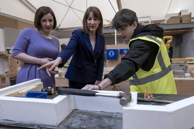 Chancellor of the Exchequer Rachel Reeves and Education Secretary Bridget Phillipson meet students on the carpentry course  during a visit to Bury College in Greater Manchester last week.
Anthony Devlin/PA Wire