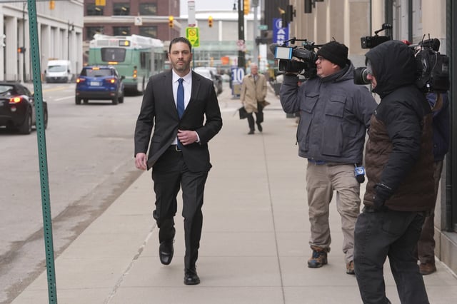 Former NFL and University of Michigan assistant football coach Matt Weiss leaves federal court in Detroit, Monday, March 24, 2025. (AP Photo/Paul Sancya)