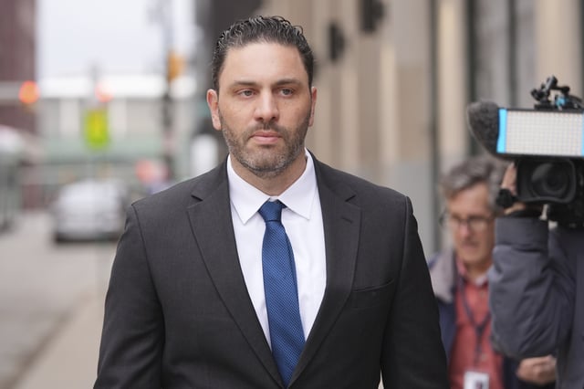 Former NFL and University of Michigan assistant football coach Matt Weiss leaves federal court in Detroit, Monday, March 24, 2025. (AP Photo/Paul Sancya)