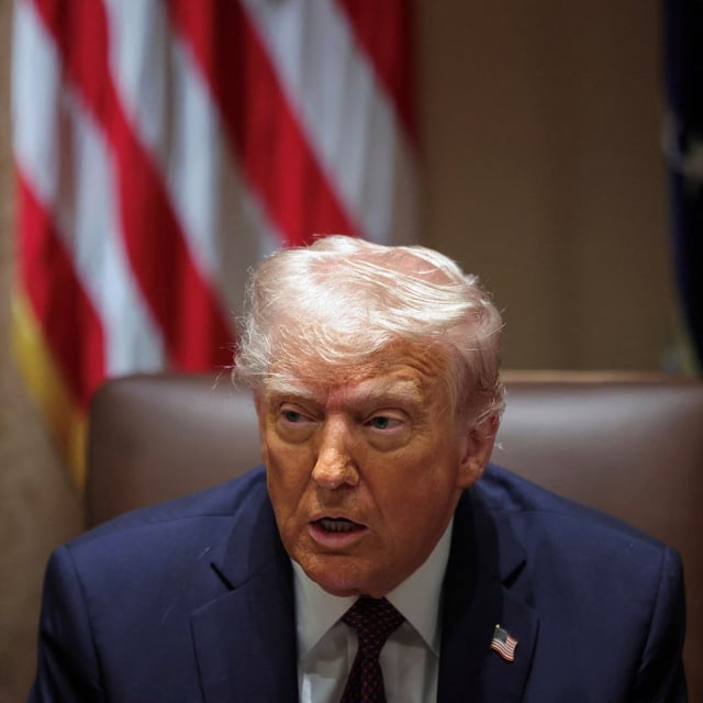 President Donald Trump speaks during a cabinet meeting at the White House in Washington, Monday, March 24, 2025. (Pool via AP)