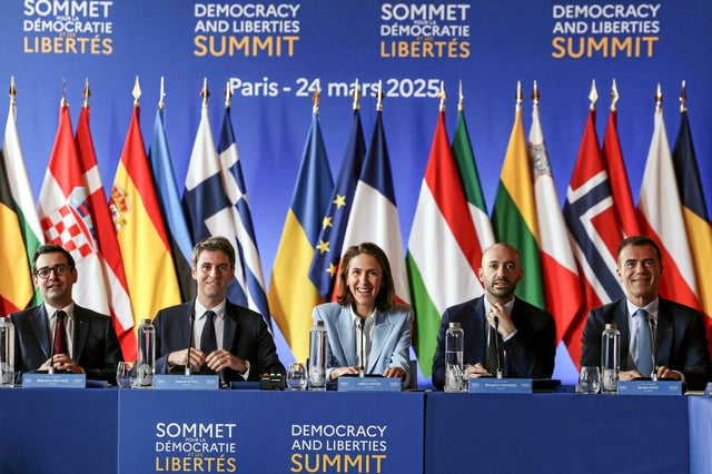 Au total, 21 pays européens ont répondu à l'appel de Gabriel Attal et de ce sommet pour la Démocratie et les Libertés qui s'est tenu le 24 mars 2025 à Paris.
