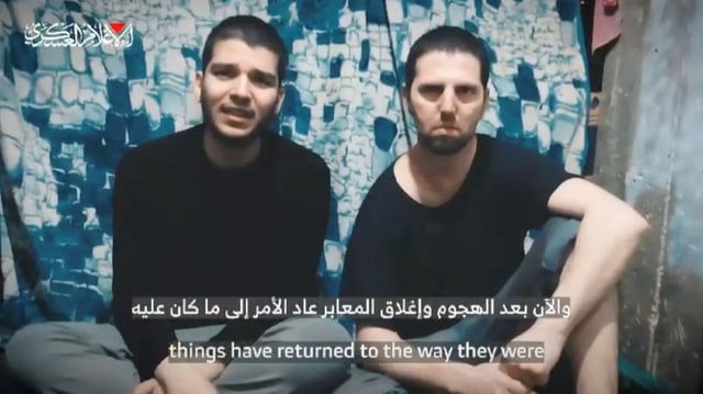 Yosef-Haim Ohana and Elkana Bohbot spoke in a video released by Hamas on Monday