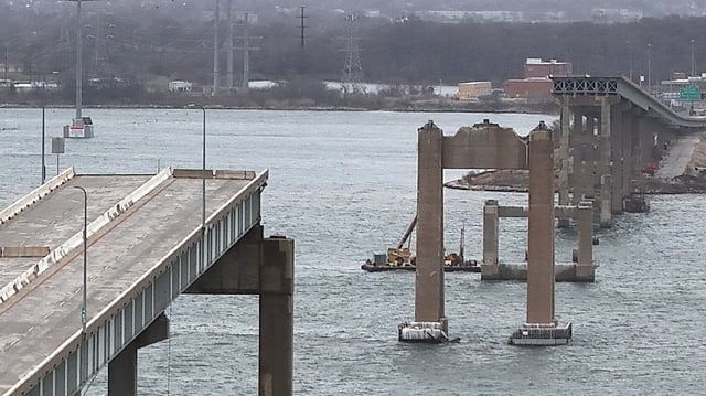 Approaching the anniversary of the Francis Scott Key Bridge collapse—an image of the site today, marking a year of reflection and resilience. (Kevin Richardson/Staff)