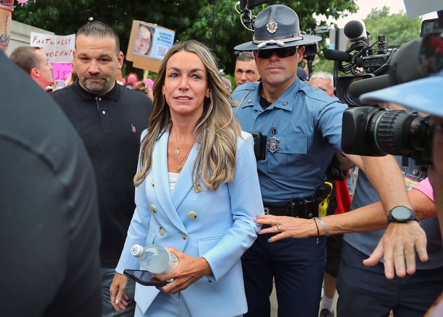 Dedham, MA - August 9: Karen Read arrives at Norfolk Superior Court for a hearing to dismiss murder charges against her. (Photo by John Tlumacki/The Boston Globe via Getty Images)