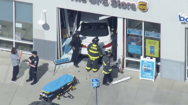 A car after crashing into The UPS Store in Alameda. (March 25, 2025)