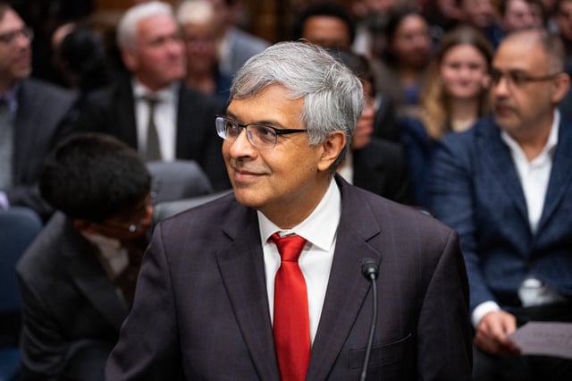 Jay Bhattacharya, confirmed Tuesday as director of the National Institutes of Health, is shown as he prepared to testify during his confirmation hearing in the Senate Health, Education, Labor and Pensions Committee on March 5.