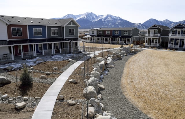 Modular homes built by Fading West are seen in Buena Vista, Colo., on Feb. 19, 2025. (AP Photo/Thomas Peipert)