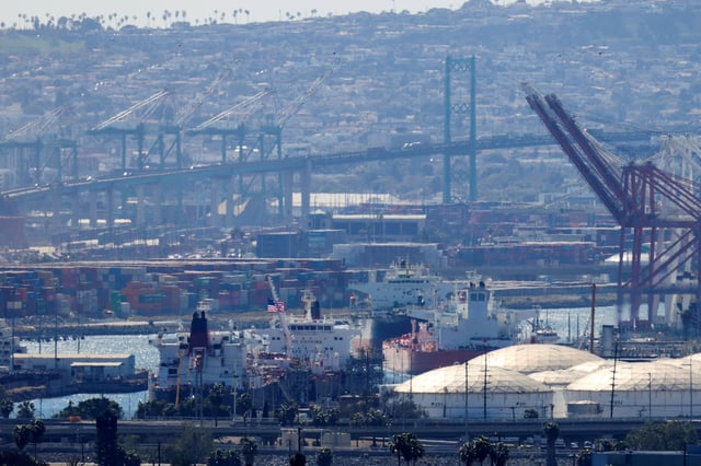 Crude tankers are shown at the port of Long Beach, California, U.S., March 8, 2022. REUTERS/Mike Blake/File Photo