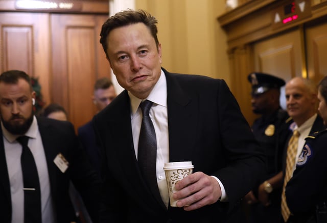 Tesla CEO Elon Musk, Co-Chair of the newly announced Department of Government Efficiency (DOGE), arrives on Capitol Hill on December 05, 2024 in Washington, DC.