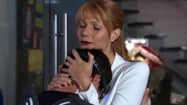 Robert Downey Jr and Gwyneth Paltrow as Tony Stark and Pepper Potts.