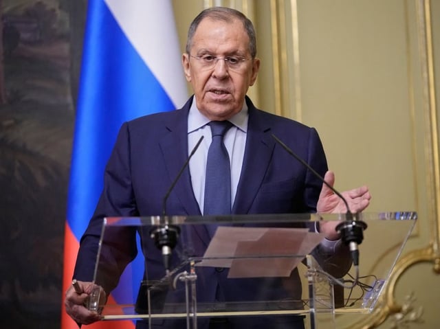 Russian Foreign Minister Sergei Lavrov speaks during a joint press conference with Zimbabwe's Minister of Foreign Affairs and International Trade following their talks in Moscow on March 6, 2025. (Photo by Pavel Bednyakov / POOL / AFP) (Photo by PAVEL BEDNYAKOV/POOL/AFP via Getty Images)