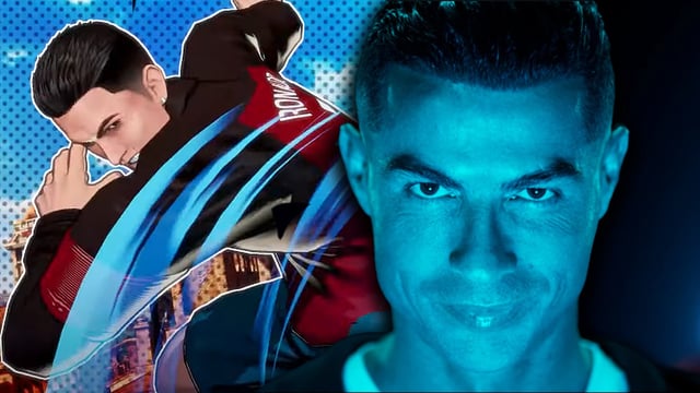 A photo of Cristiano Ronaldo alongside his in-game character for Fatal Fury: City of the Wolves.