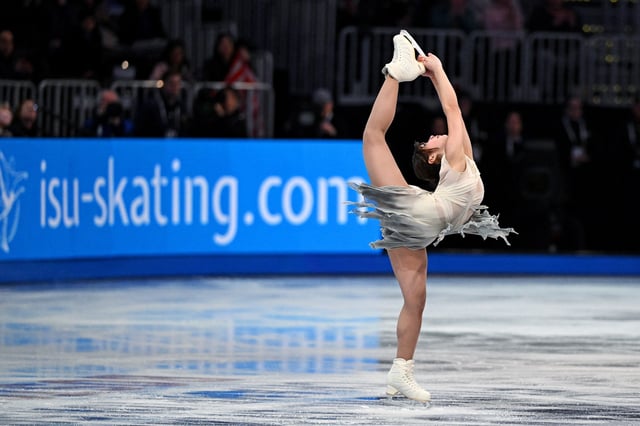 Mar 26, 2025; Boston, Massachusetts, USA; Alysa Liu (USA) competes in the Women’s Short Program during the ISU World Figure Skating Championships at TD Garden. Mandatory Credit: Brian Fluharty-Imagn Images
