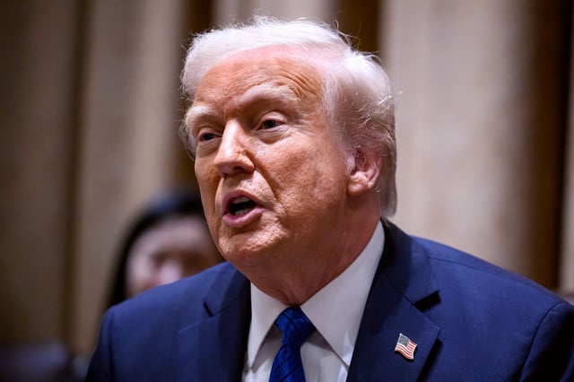 President Donald Trump meets with U.S. ambassadors in the cabinet room of the White House in Washington, D.C., on March 25, 2025.