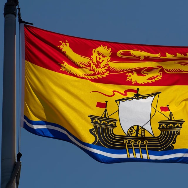 New Brunswick's provincial flag flies on a flagpole in Ottawa, Monday, July 6, 2020. THE CANADIAN PRESS/Adrian Wyld