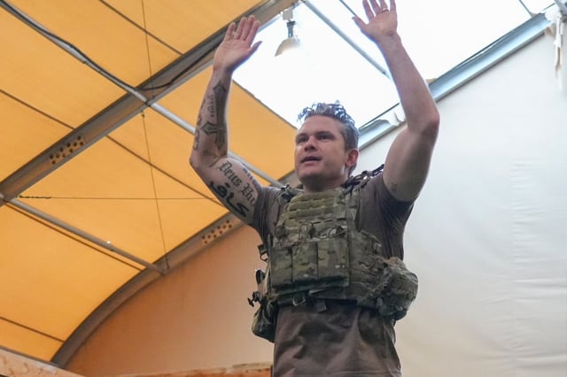 Pete Hegseth&#39;s new tattoo was seen publicly for the first time on Wednesday during a visit to Joint Base Pearl Harbor-Hickam in the Pacific.