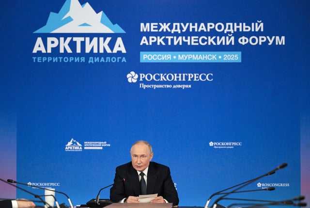 Russian President Vladimir Putin attends the International Arctic Forum in Murmansk, Russia March 27, 2025. Sputnik/Alexey Nikolskiy/Pool via REUTERS