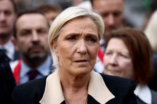 French far-right leader and member of parliament Marine Le Pen attends a gathering in support of detained Franco-Algerian writer Boualem Sansal in Paris, France, March 25, 2025. REUTERS/Sarah Meyssonnier