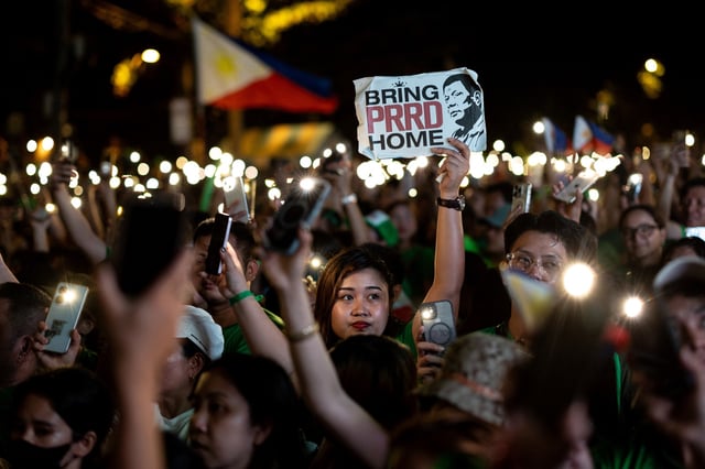 Supporters of the arrested former Philippine President Rodrigo Duterte gather on his 80th birthday in his hometown Davao City, Philippines, March 28, 2025. REUTERS/Eloisa Lopez