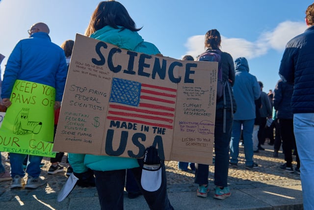 Thousands protest the Trump administration&#39;s federal funding cuts during the Stand-Up for Science rally in Washington D.C., Friday, March 7, 2025.
