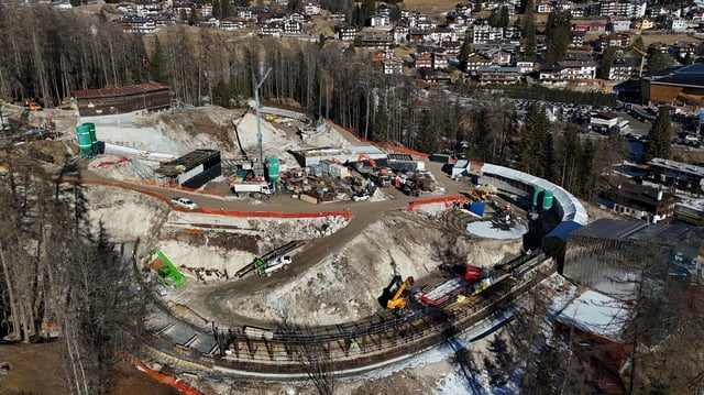 An aerial view shows the Cortina Sliding Centre, which will host bobsleigh, skeleton, and luge competitions during the Milano Cortina Winter Olympic Games 2026, in Cortina, Italy, January 24, 2025. REUTERS/Claudia Greco/File Photo