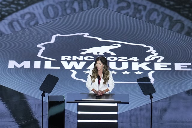FILE - Gov. Kristi Noem, R-SD., speaks during the Republican National Convention Monday, July 15, 2024, in Milwaukee. (AP Photo/Morry Gash, File)